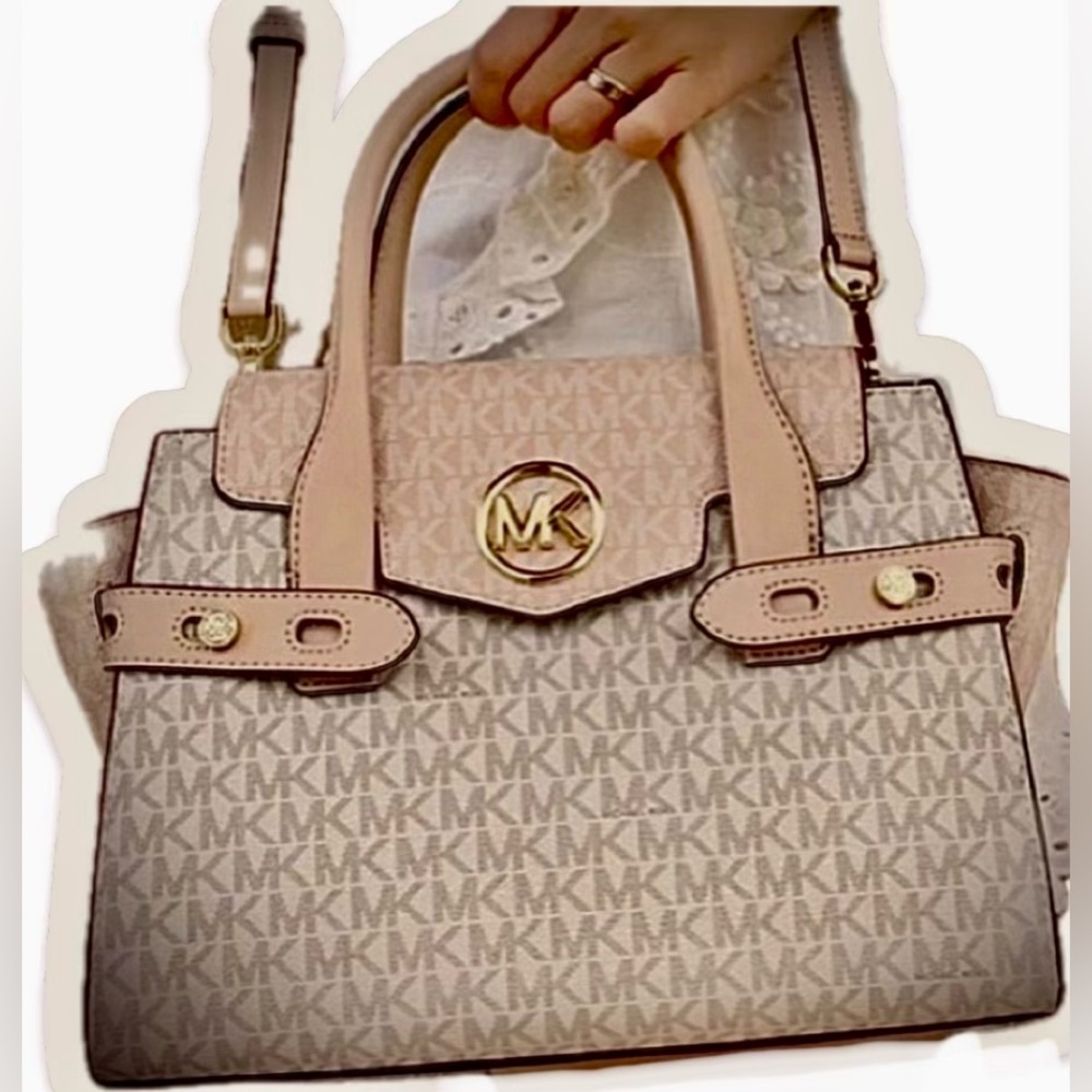 MICHAEL KORS”CARMEN” COLOR-BLOCK LOGO SATCHEL